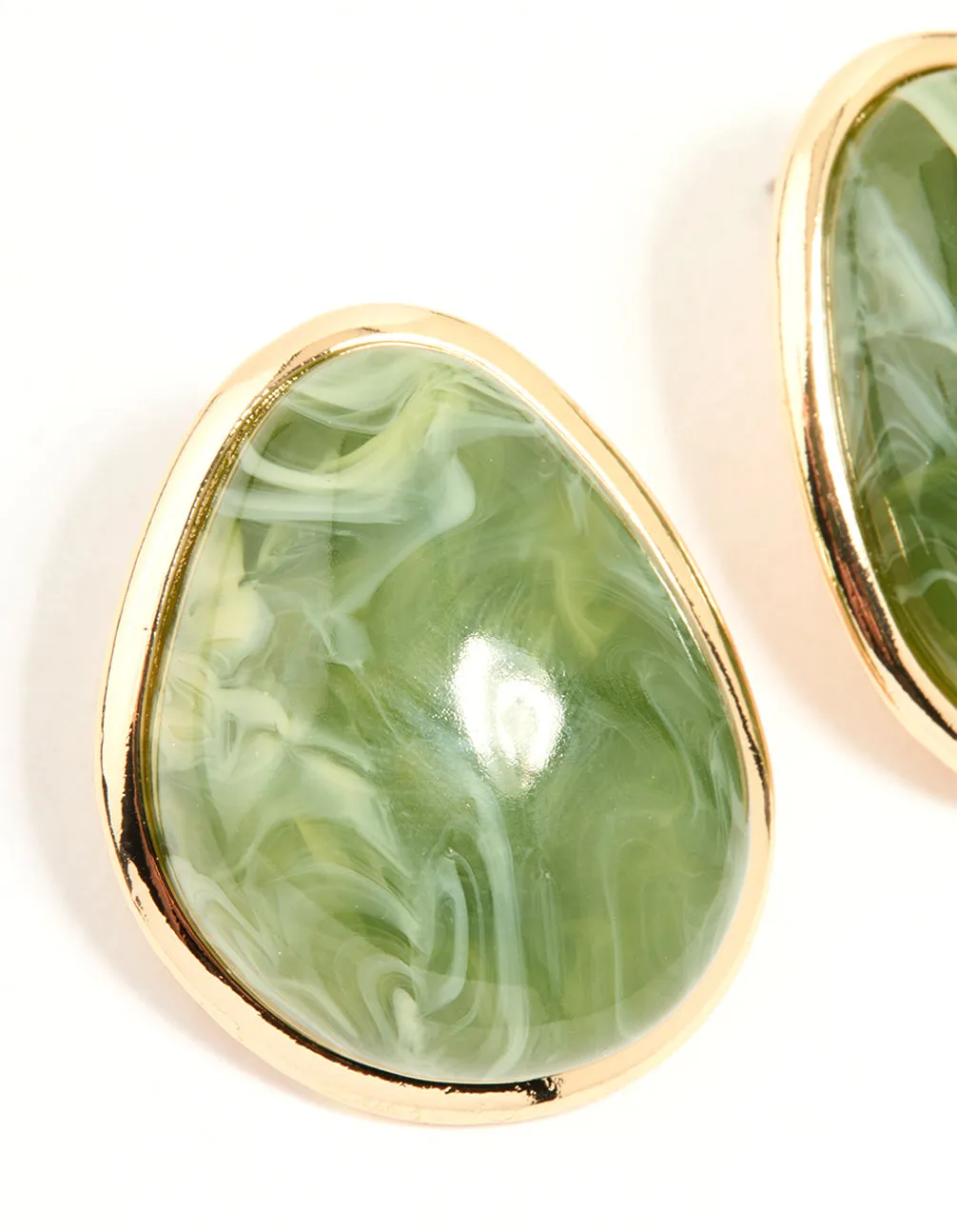 Gold Green Marble Organic Stud Earrings Set