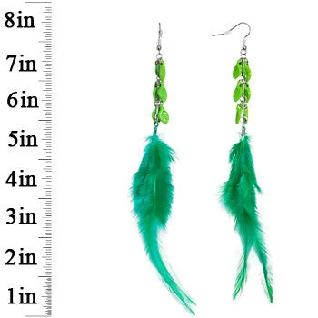 Green Leaf Goddess Feather Earrings