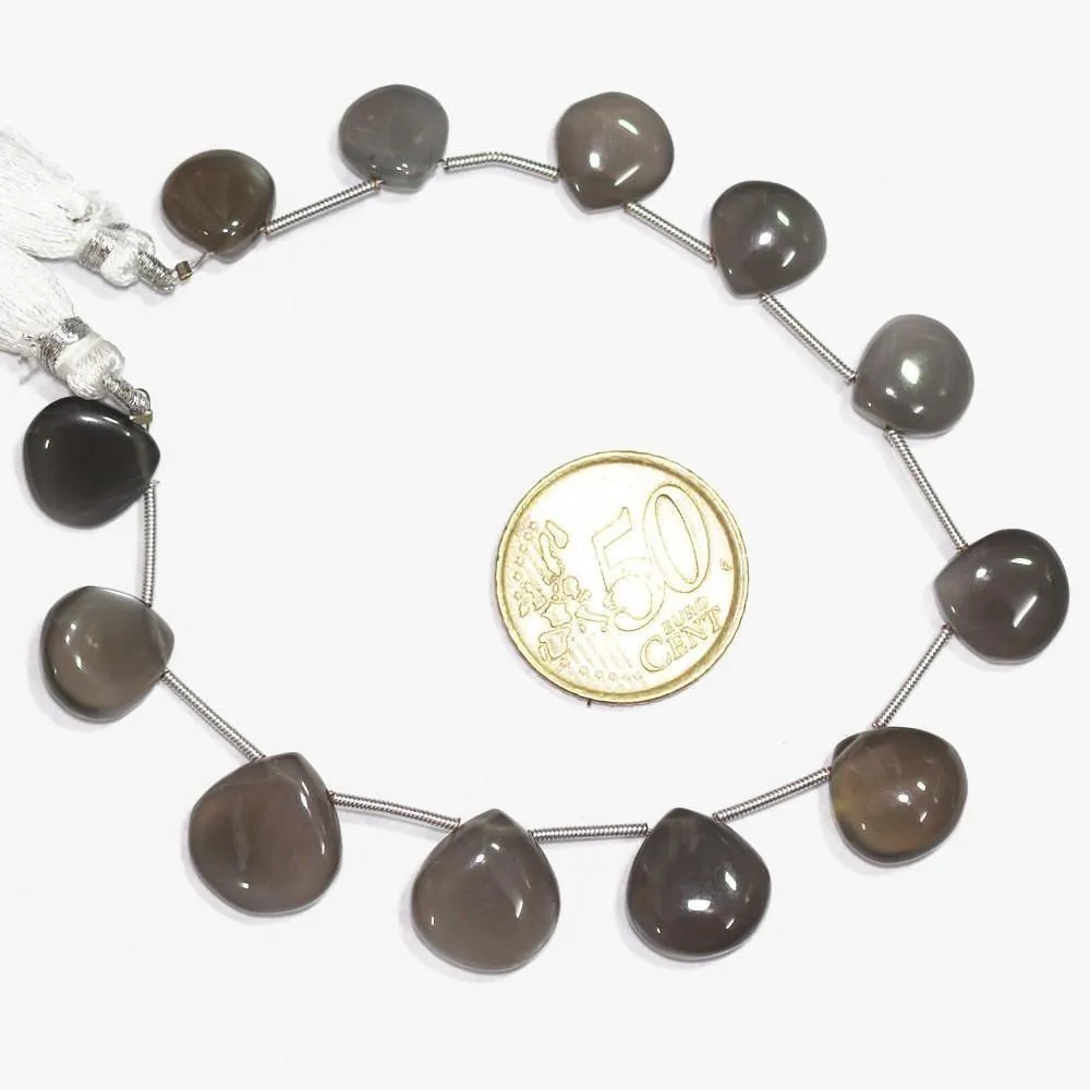 Grey Moonstone Natural Smooth Briolette Heart Drop Gemstone 11mm 15.5mm 8" Beads