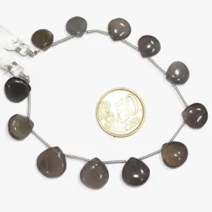 Grey Moonstone Natural Smooth Briolette Heart Drop Gemstone 11mm 15.5mm 8" Beads