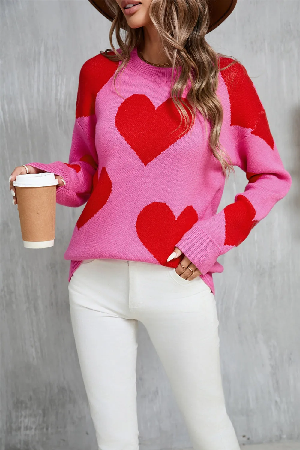 Hazel Blues® |  Angel Wings Contrast Heart Dropped Shoulder Long Sleeve Sweater