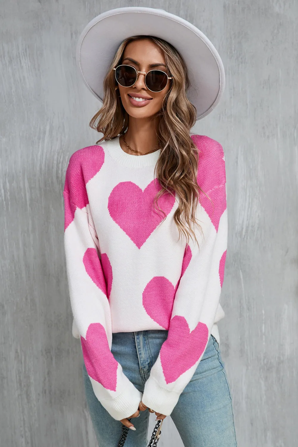 Hazel Blues® |  Angel Wings Contrast Heart Dropped Shoulder Long Sleeve Sweater