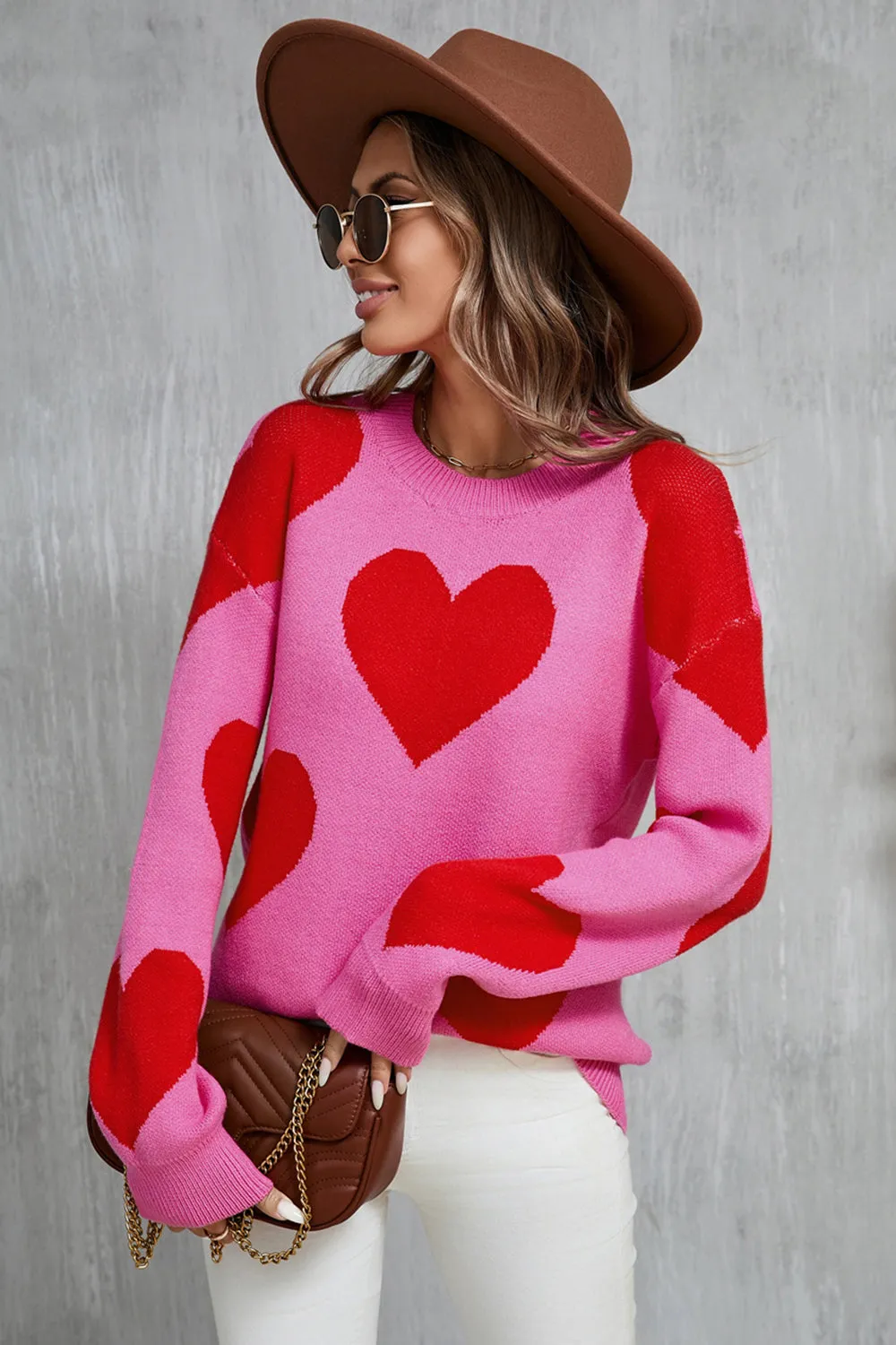 Hazel Blues® |  Angel Wings Contrast Heart Dropped Shoulder Long Sleeve Sweater