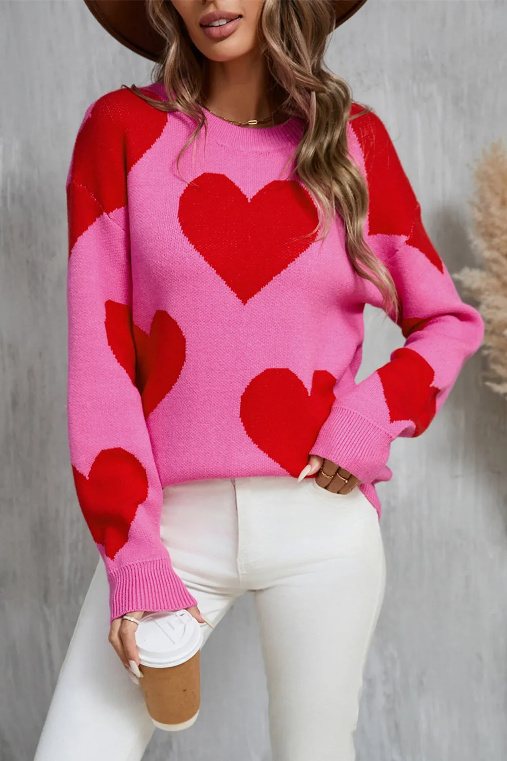 Hazel Blues® |  Angel Wings Contrast Heart Dropped Shoulder Long Sleeve Sweater