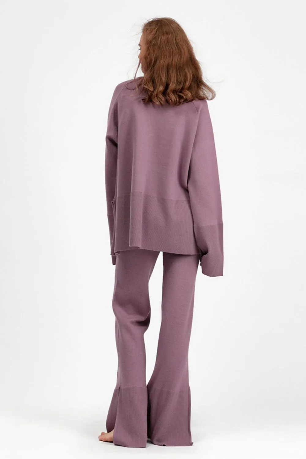 Hazel Blues® |  Basic Bae Slit Round Neck Long Sleeve Top and Drawstring Pants Sweater Set