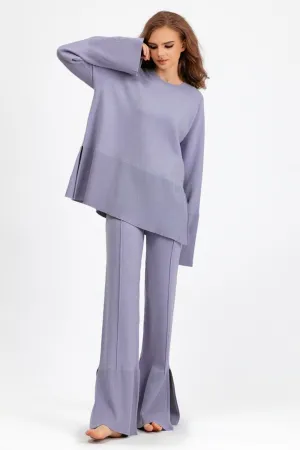 Hazel Blues® |  Basic Bae Slit Round Neck Long Sleeve Top and Drawstring Pants Sweater Set