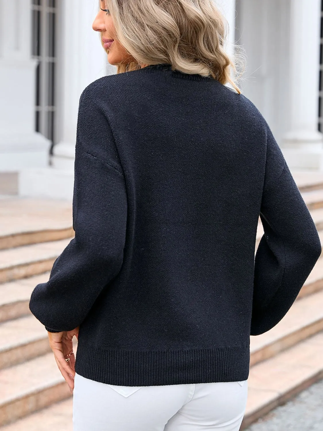Hazel Blues® |  Bow Graphic Round Neck Long Sleeve Sweater