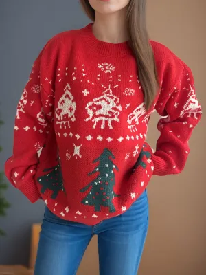 Hazel Blues® |  Christmas Element Round Neck Long Sleeve Sweater