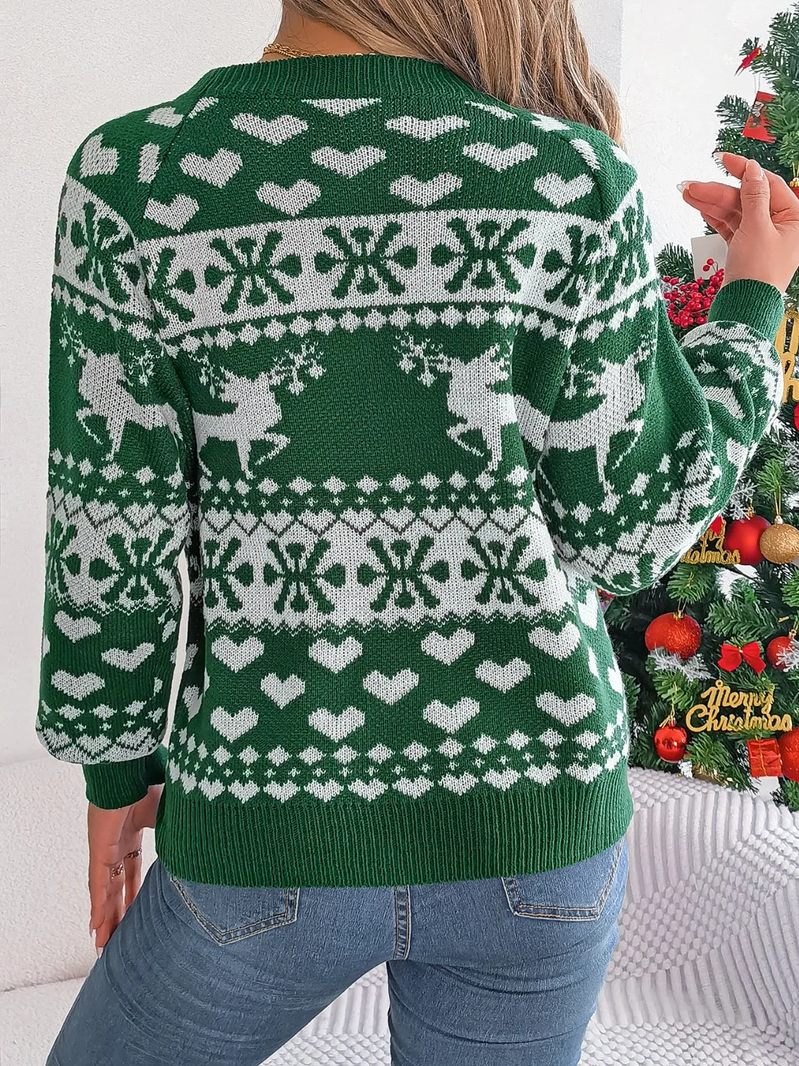 Hazel Blues® |  Christmas Element Round Neck Long Sleeve Sweater