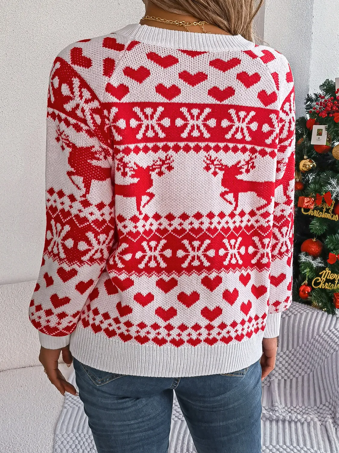 Hazel Blues® |  Christmas Element Round Neck Long Sleeve Sweater