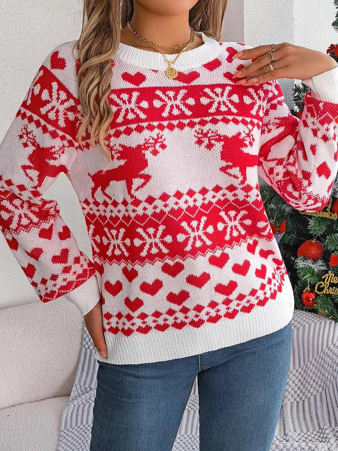 Hazel Blues® |  Christmas Element Round Neck Long Sleeve Sweater