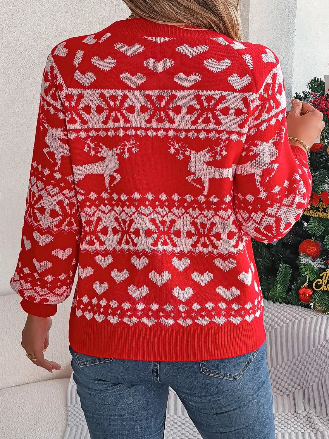Hazel Blues® |  Christmas Element Round Neck Long Sleeve Sweater