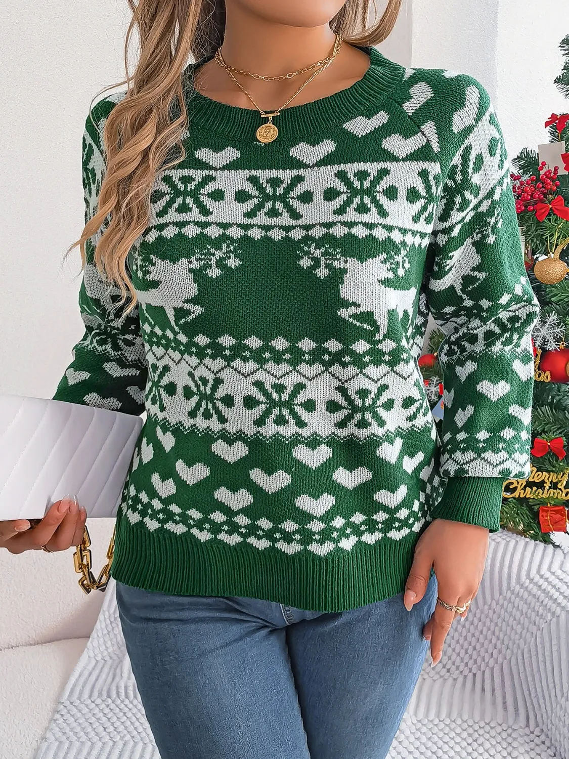 Hazel Blues® |  Christmas Element Round Neck Long Sleeve Sweater