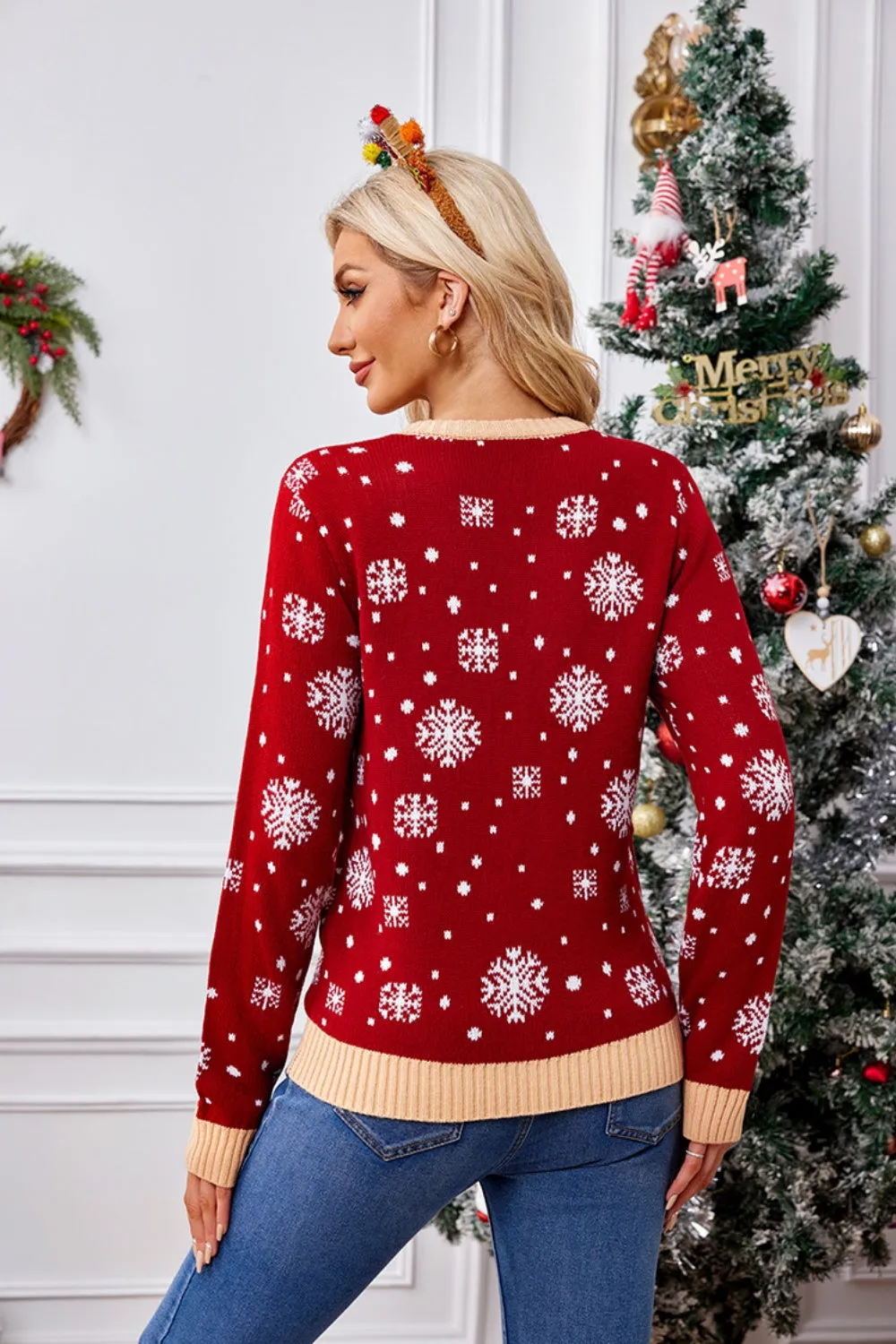 Hazel Blues® |  Christmas Pattern Round Neck Long Sleeve Sweater