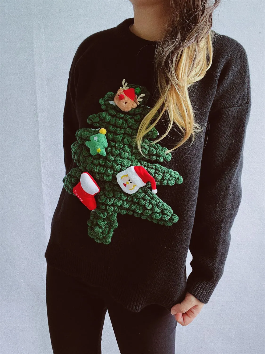 Hazel Blues® |  Christmas Tree Round Neck Long Sleeve Sweater