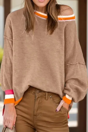 Hazel Blues® |  Contrast Round Neck Long Sleeve Sweater