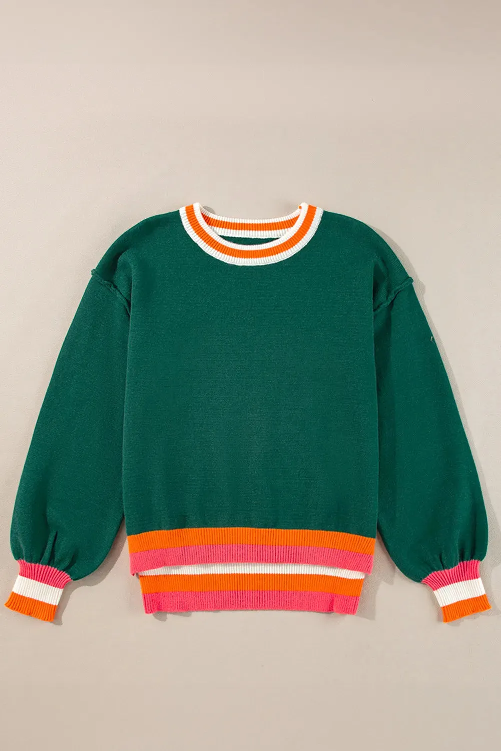 Hazel Blues® |  Contrast Round Neck Long Sleeve Sweater