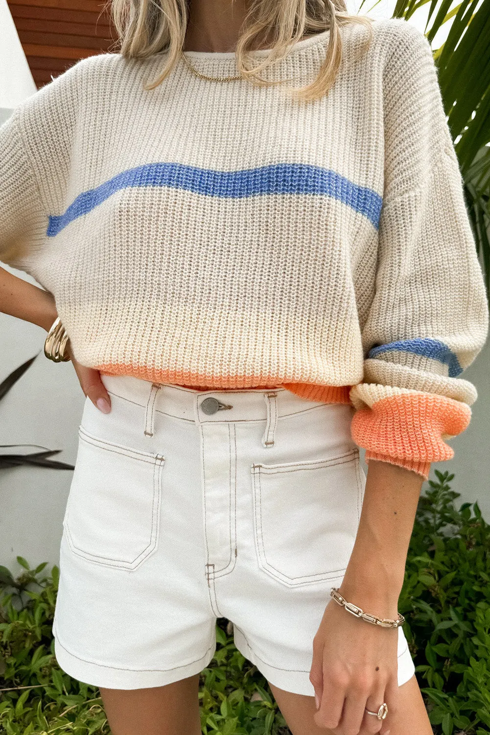 Hazel Blues® |  Contrast Round Neck Long Sleeve Sweater