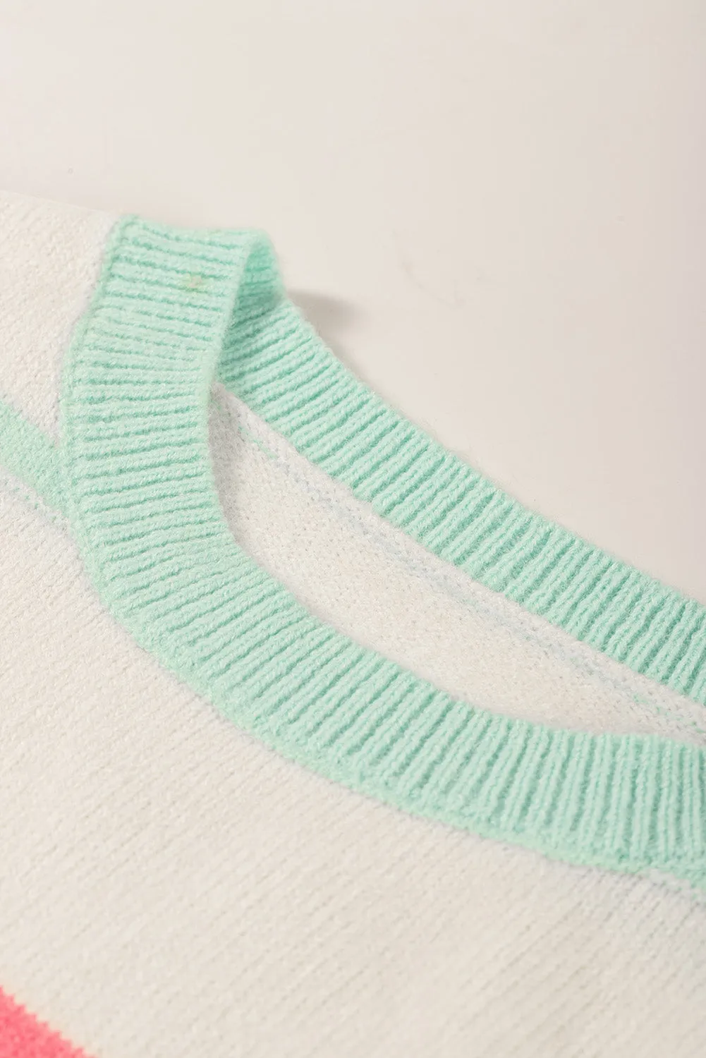 Hazel Blues® |  Contrast Striped Round Neck Drop Shoulder Sweater