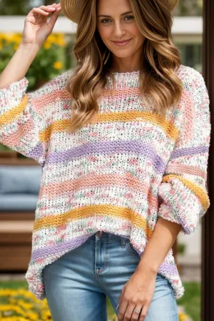 Hazel Blues® |  Contrast Stripes Round Neck Long Sleeve Sweater