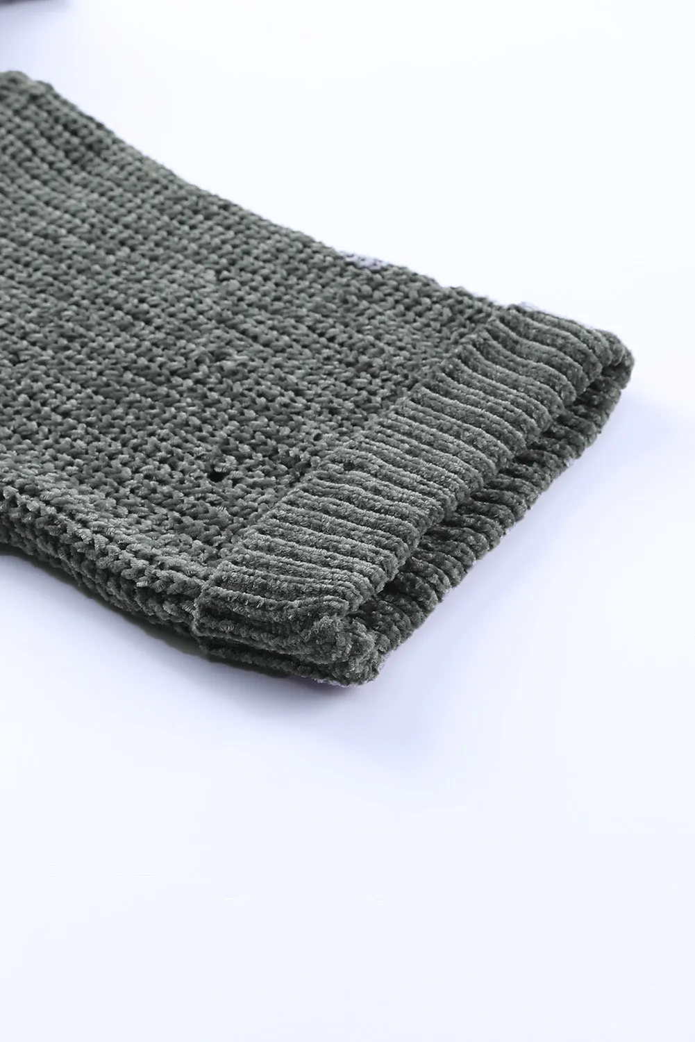Hazel Blues® |  Distressed Round Neck Drop Shoulder Sweater