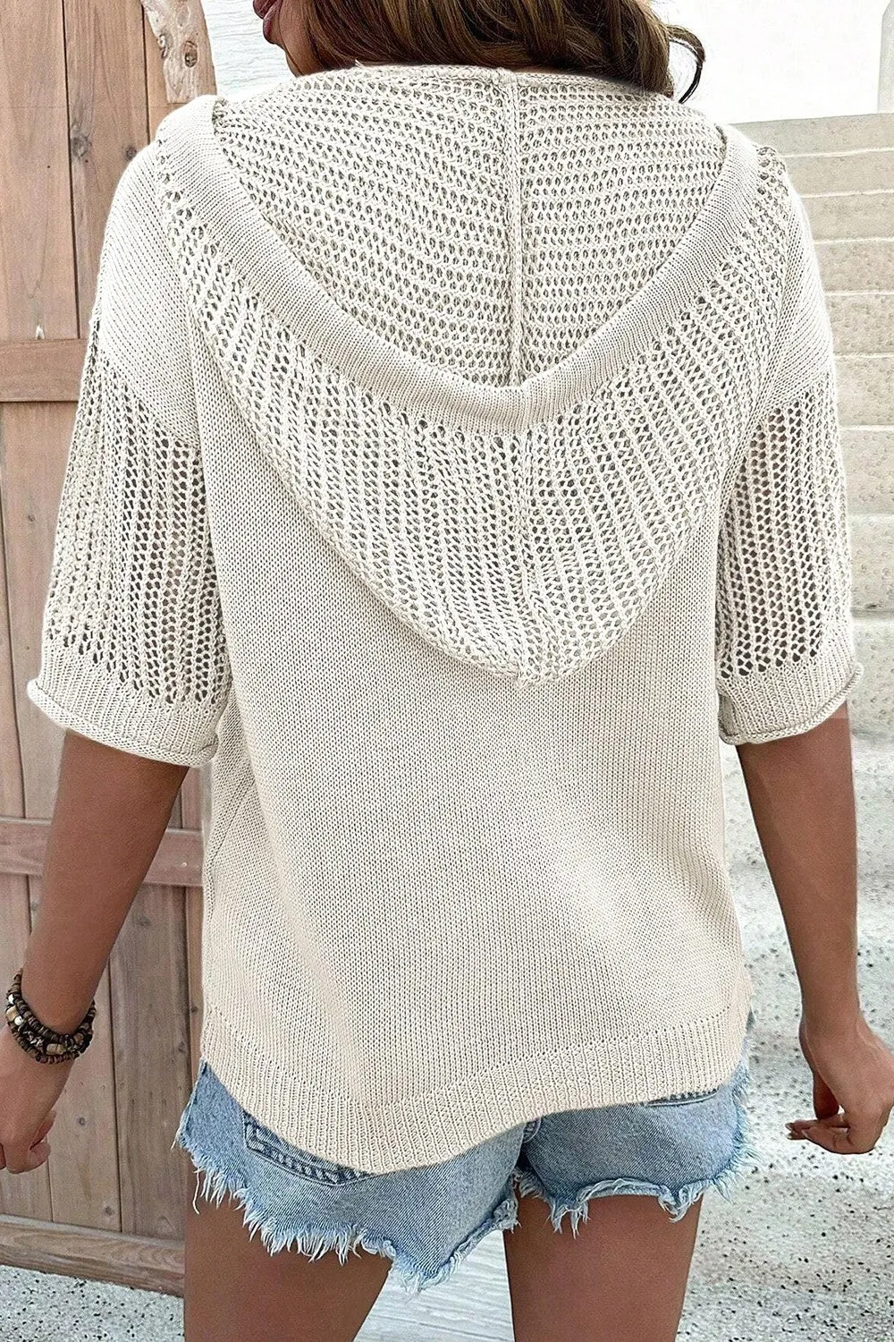 Hazel Blues® |  Drawstring Half Sleeve Hooded Sweater