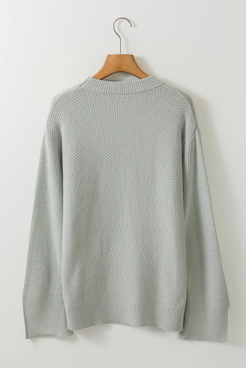 Hazel Blues® |  Slit Cuff Round Neck Long Sleeve Sweater
