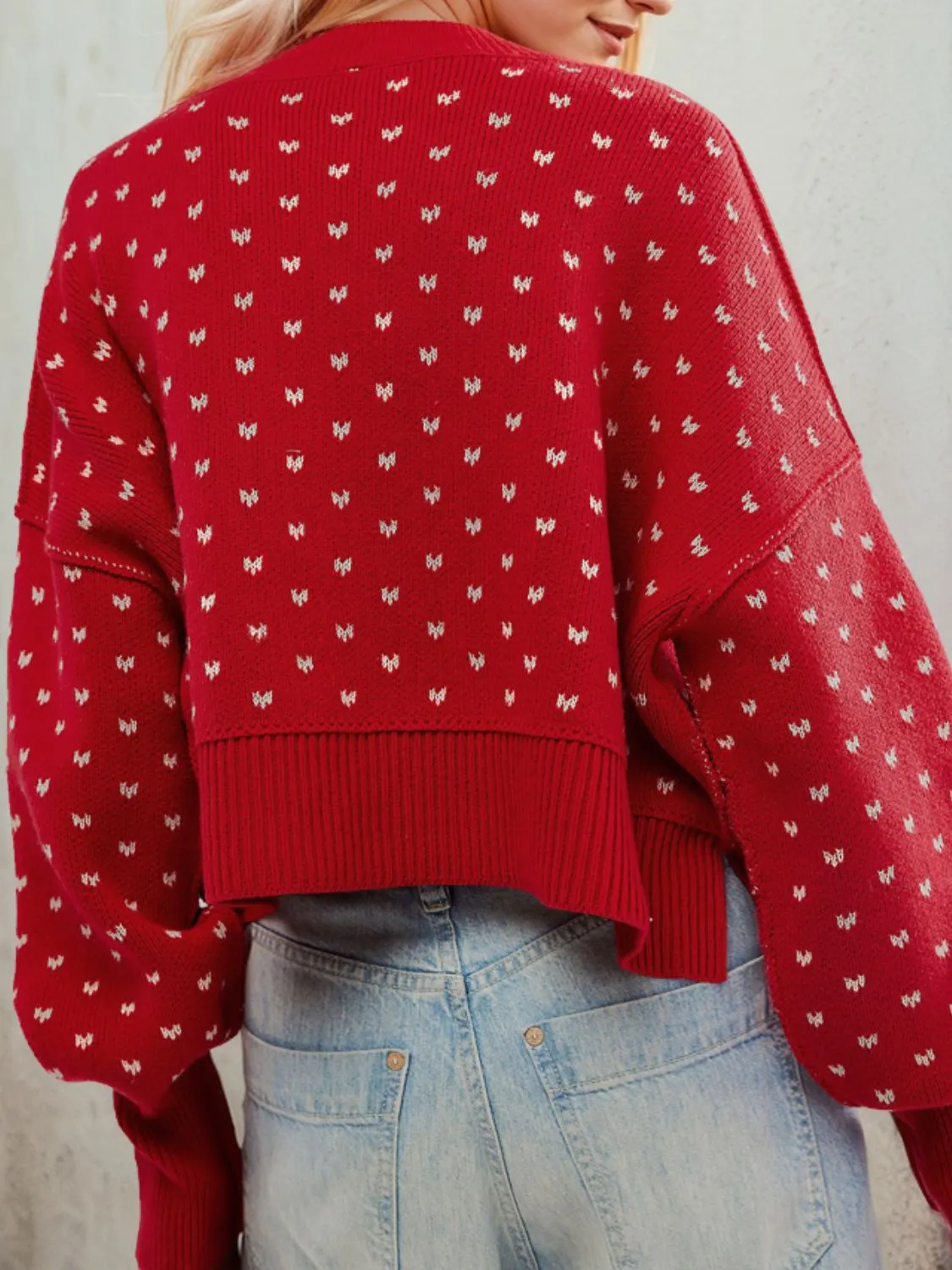 Hazel Blues® |  Slit Round Neck Long Sleeve Sweater