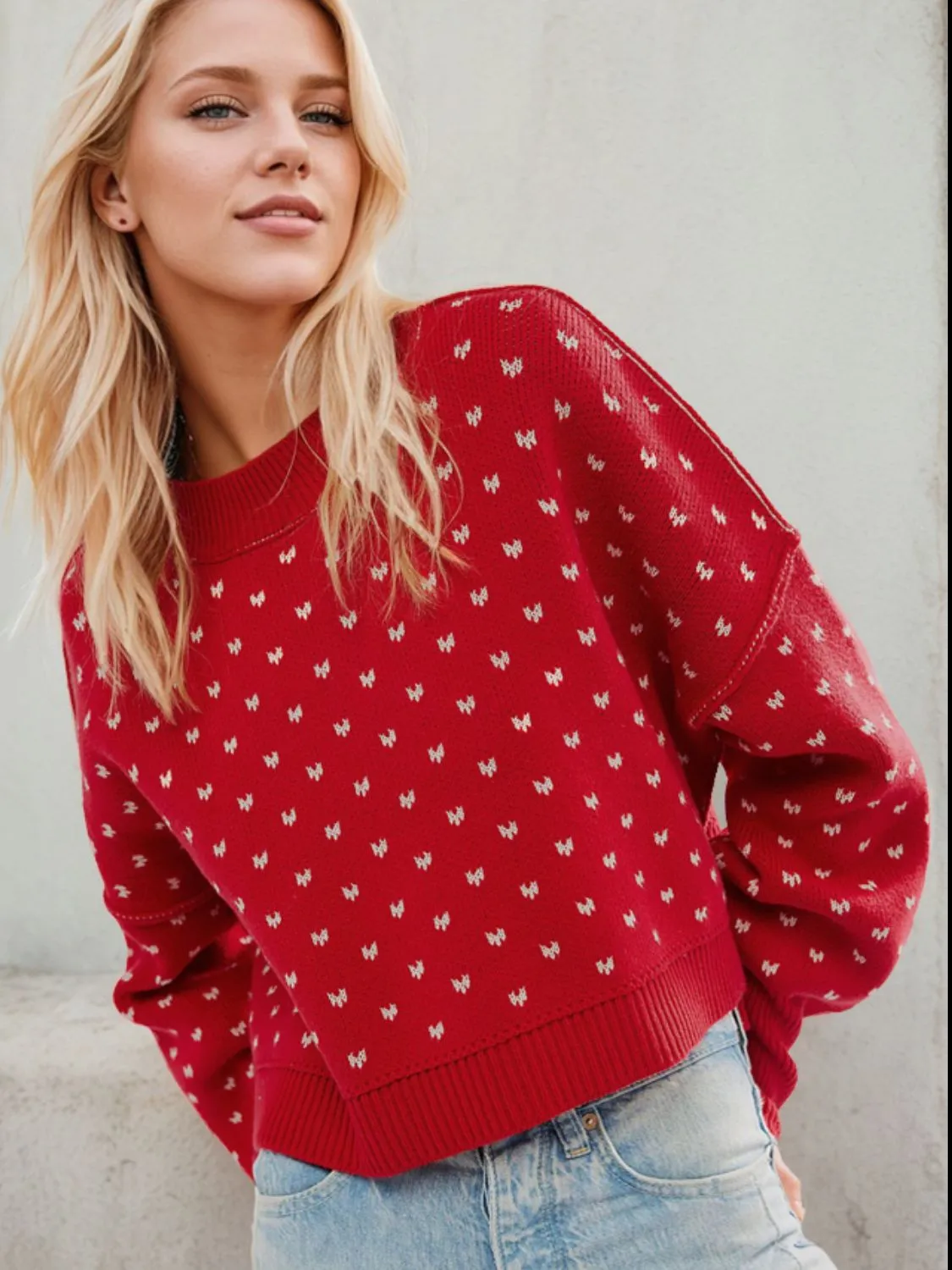 Hazel Blues® |  Slit Round Neck Long Sleeve Sweater