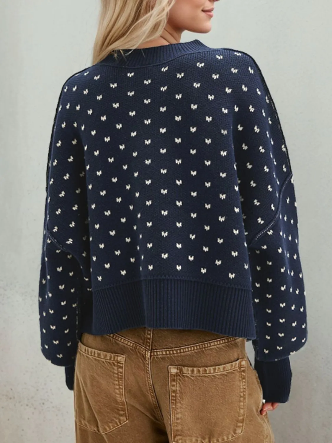 Hazel Blues® |  Slit Round Neck Long Sleeve Sweater