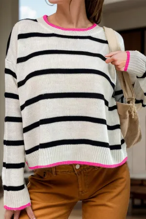 Hazel Blues® |  Striped Round Neck Long Sleeve Sweater