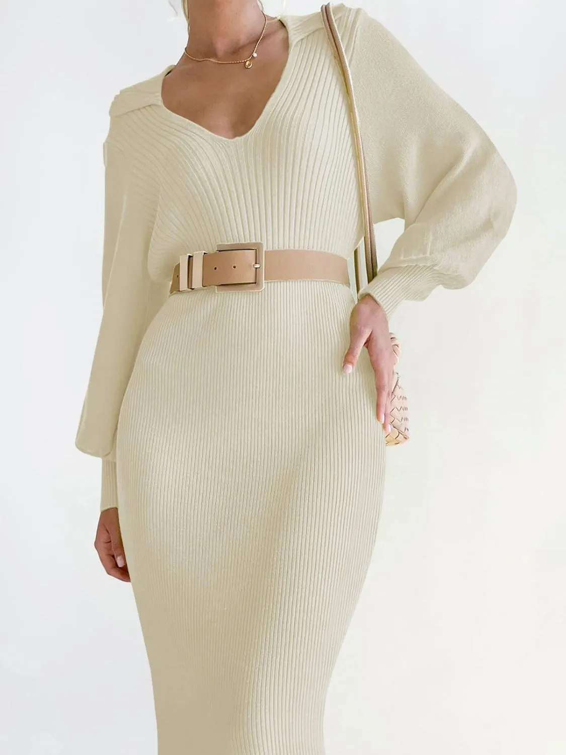 Hazel Blues® |  Tied Long Sleeve Wrap Sweater Dress