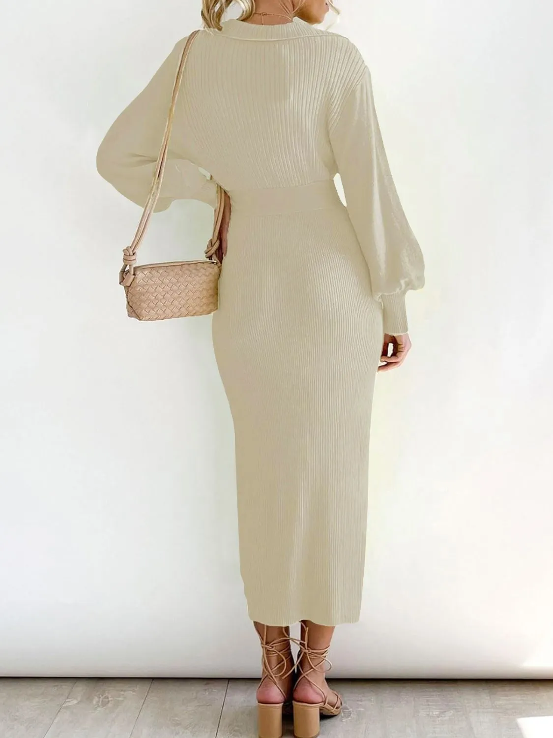 Hazel Blues® |  Tied Long Sleeve Wrap Sweater Dress