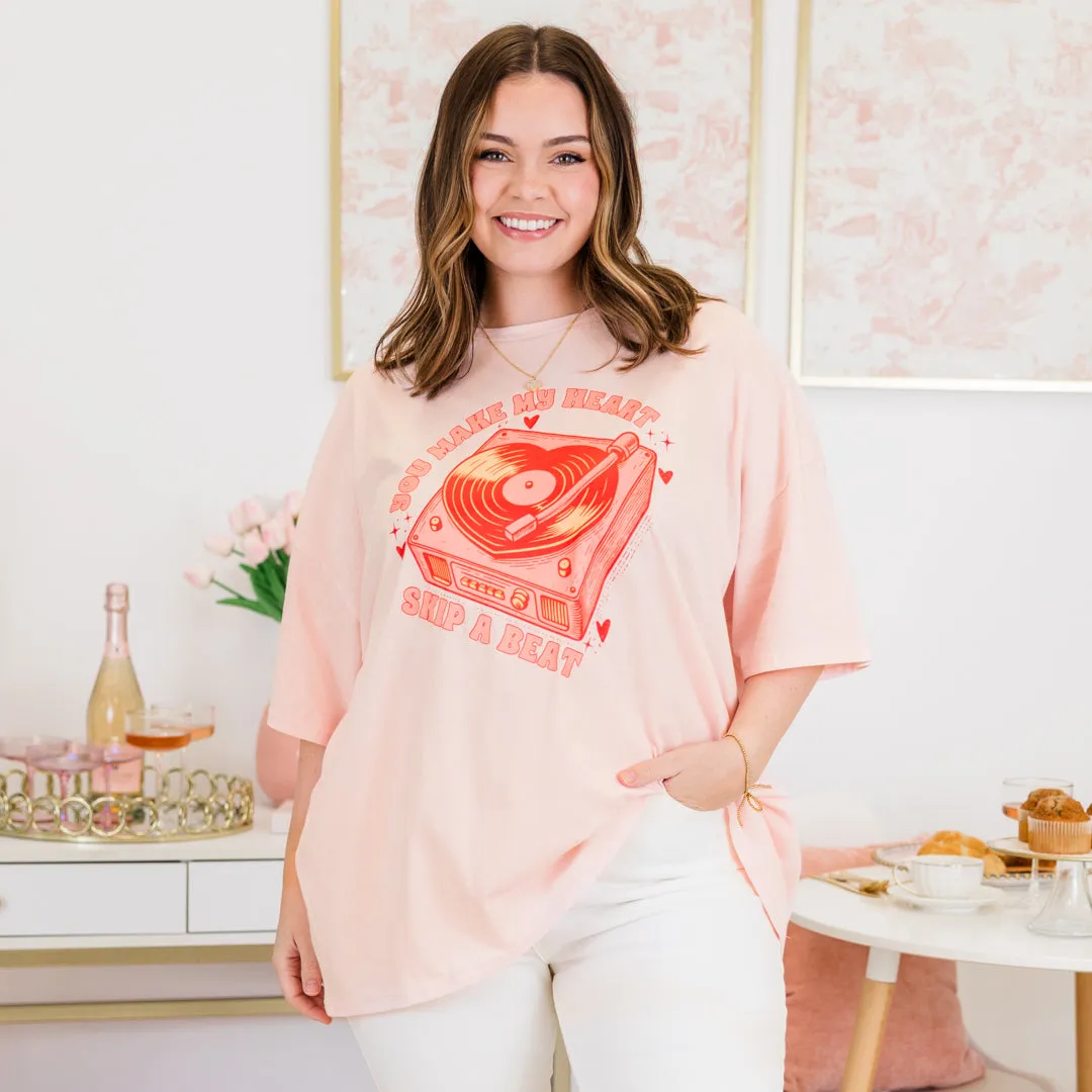 Heart Skips a Beat Boyfriend Tee, Cream Pink
