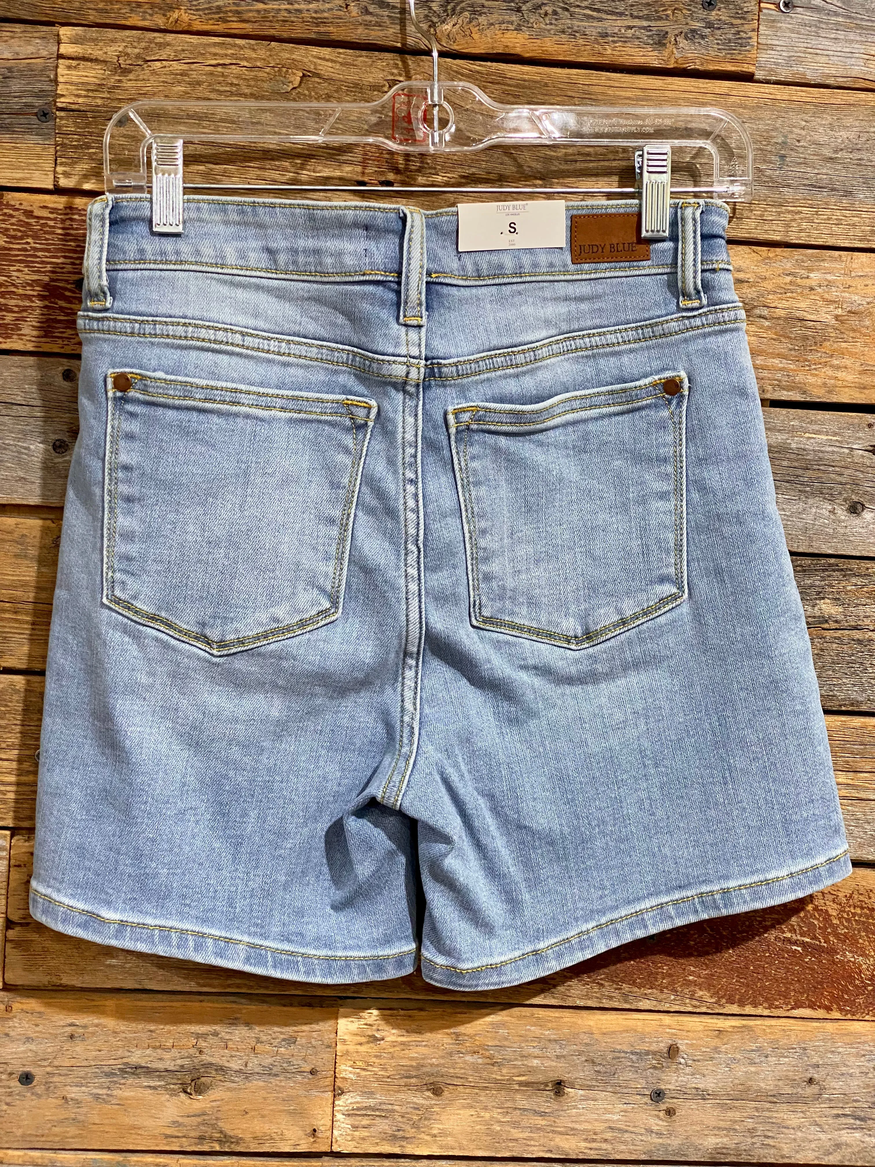 Hi Rise Mid Length Shorts Light Wash