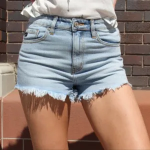 High Rise Light Wash Denim Shorts