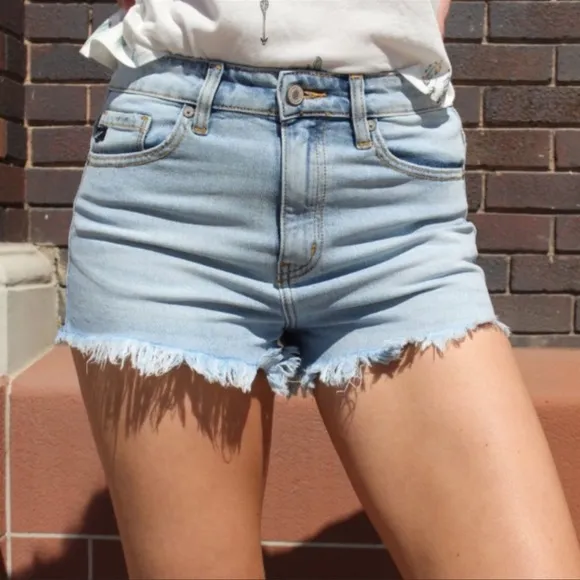 High Rise Light Wash Denim Shorts