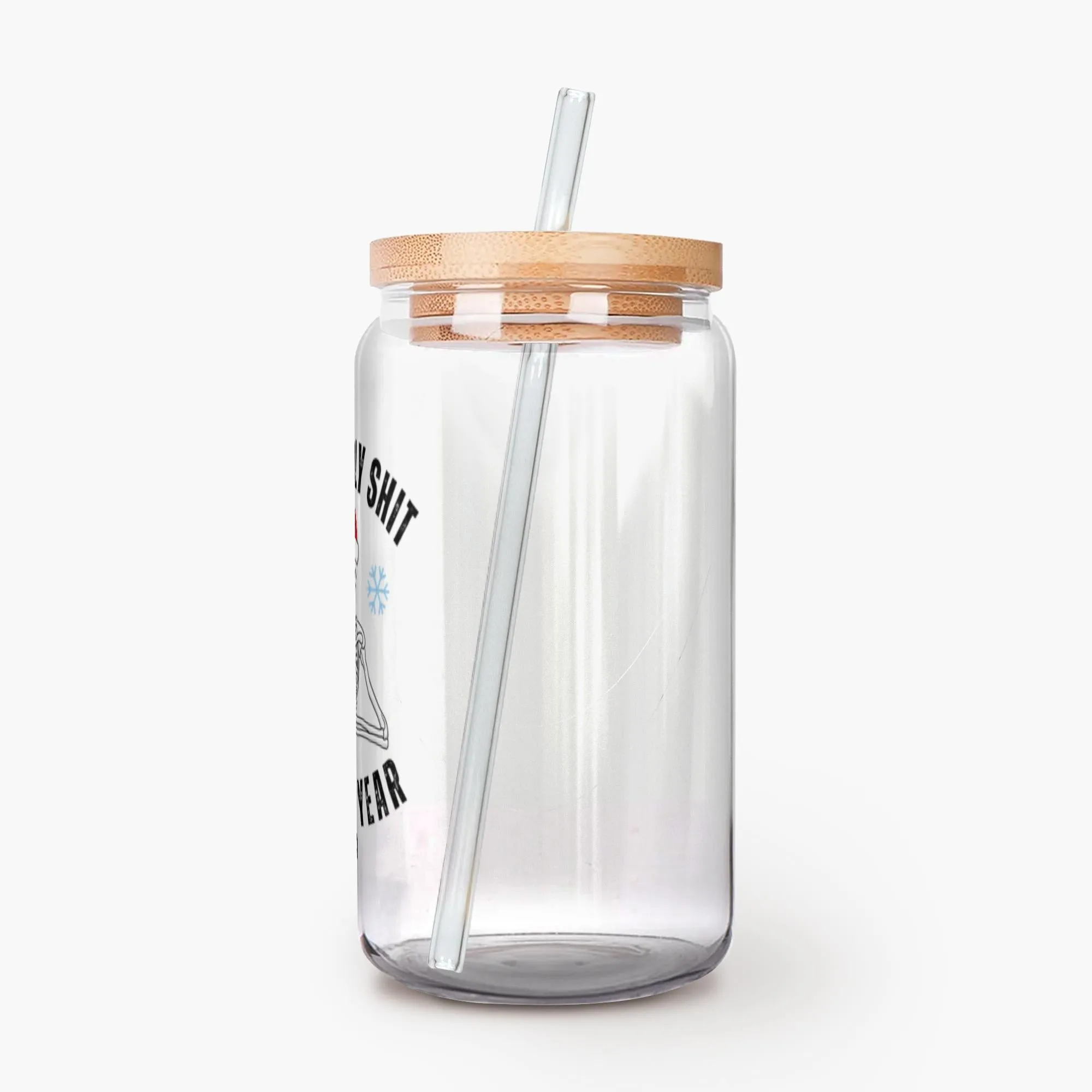 Ho Ho Holy Shit What a Year Mug 2023 Year in Review Skeleton Christmas Iced Coffee Trendy Glass Cup, Glass Skull Mugs, Can Shaped Glass