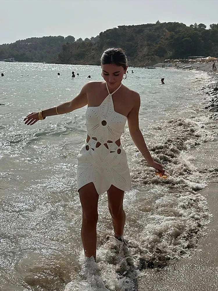 Hollowed-Out Flower Mini dress