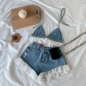 hot denim camisole  Shorts suit KF83881