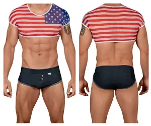 JCSTK - CandyMan 99443 American Crop-Top Two Piece Set Blue Red & White