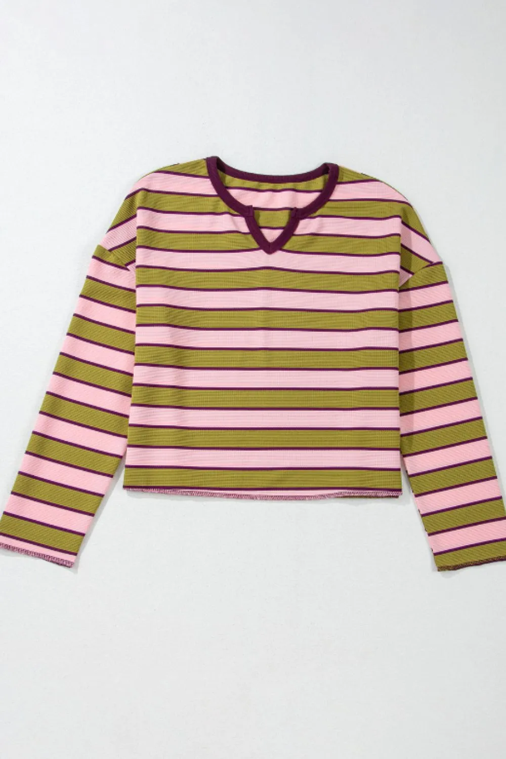 Jillie Striped Notched Long Sleeve T-Shirt