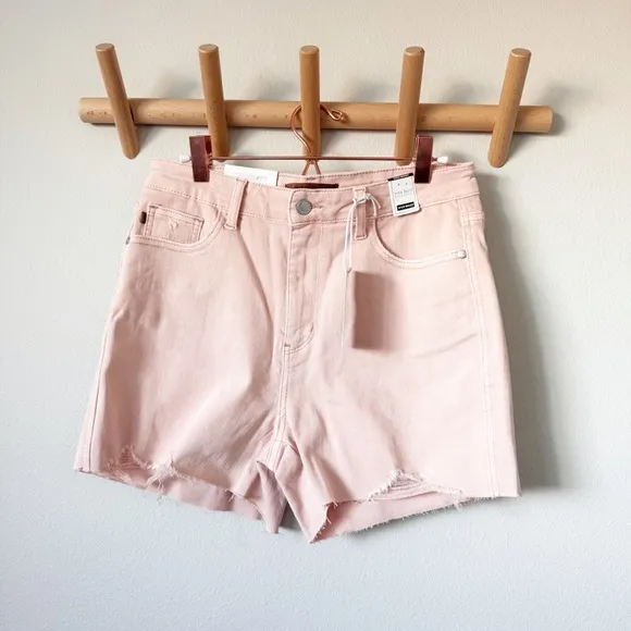 Judy Blue Light Pink Distressed Denim Shorts
