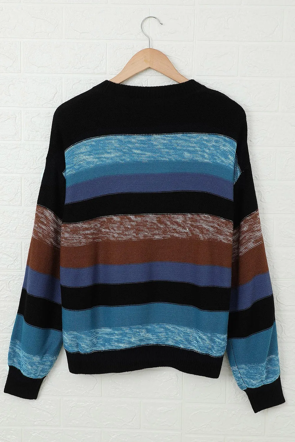 Katherine Contrast Striped Round Neck Drop Shoulder Sweater