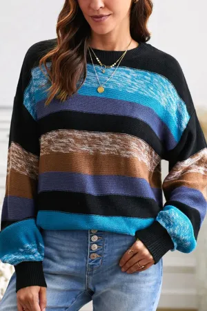 Katherine Contrast Striped Round Neck Drop Shoulder Sweater
