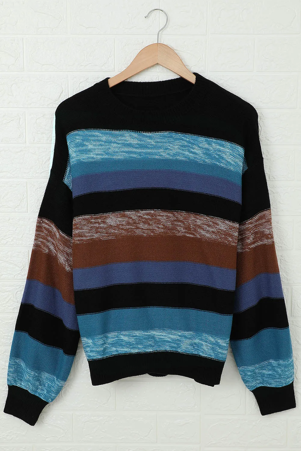 Katherine Contrast Striped Round Neck Drop Shoulder Sweater