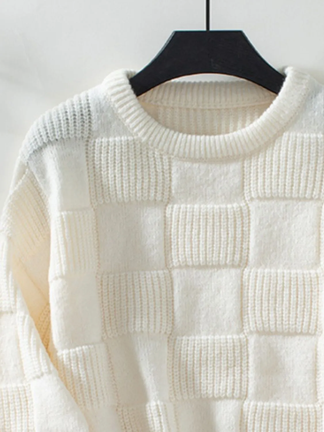 Kenny Checkered Round Neck Long Sleeve Sweater- Deal of the Day!