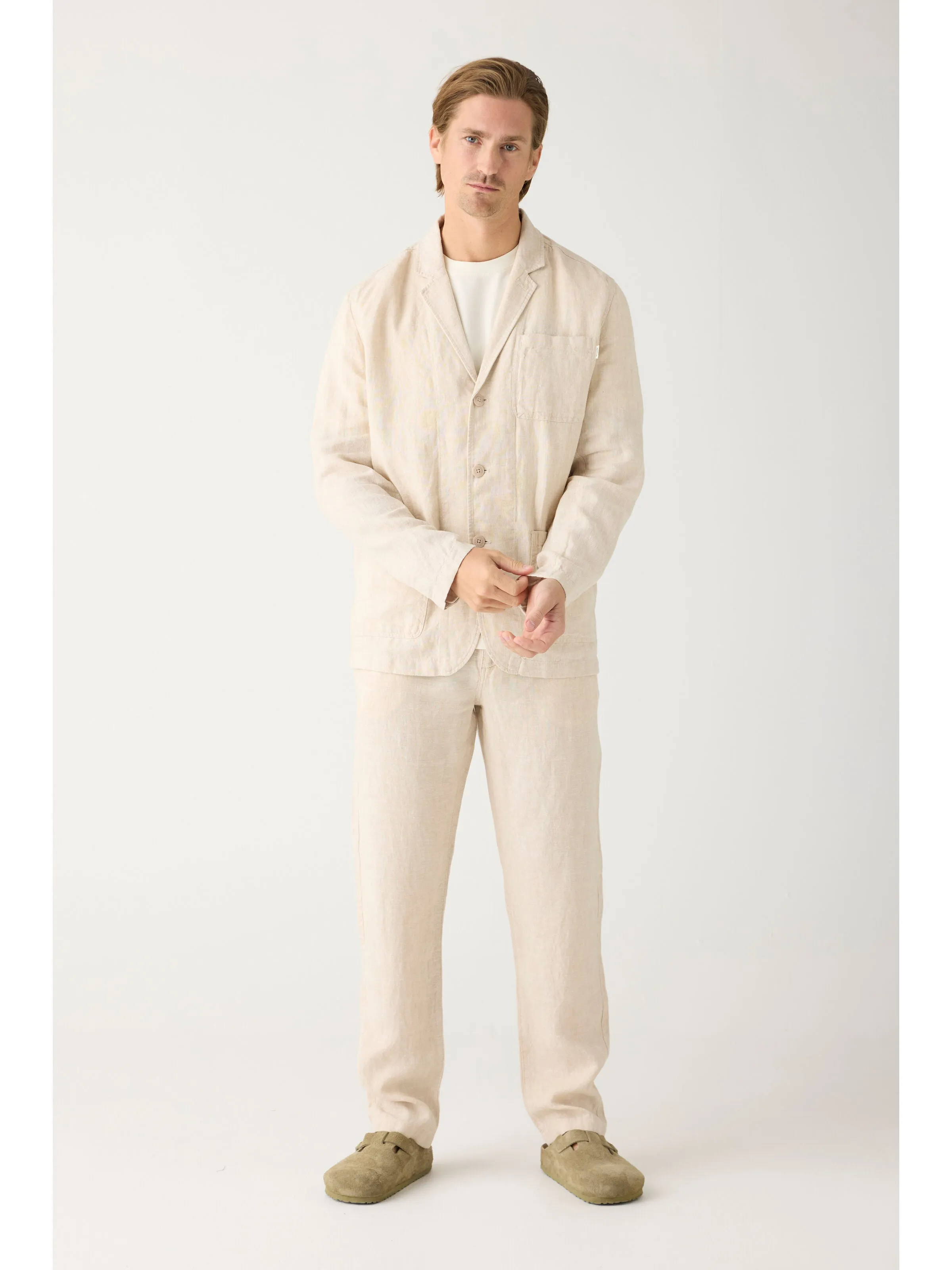 KNOWLEDGE COTTON APPAREL Chuck Regular Linen Pants yarndyed - light feather gray