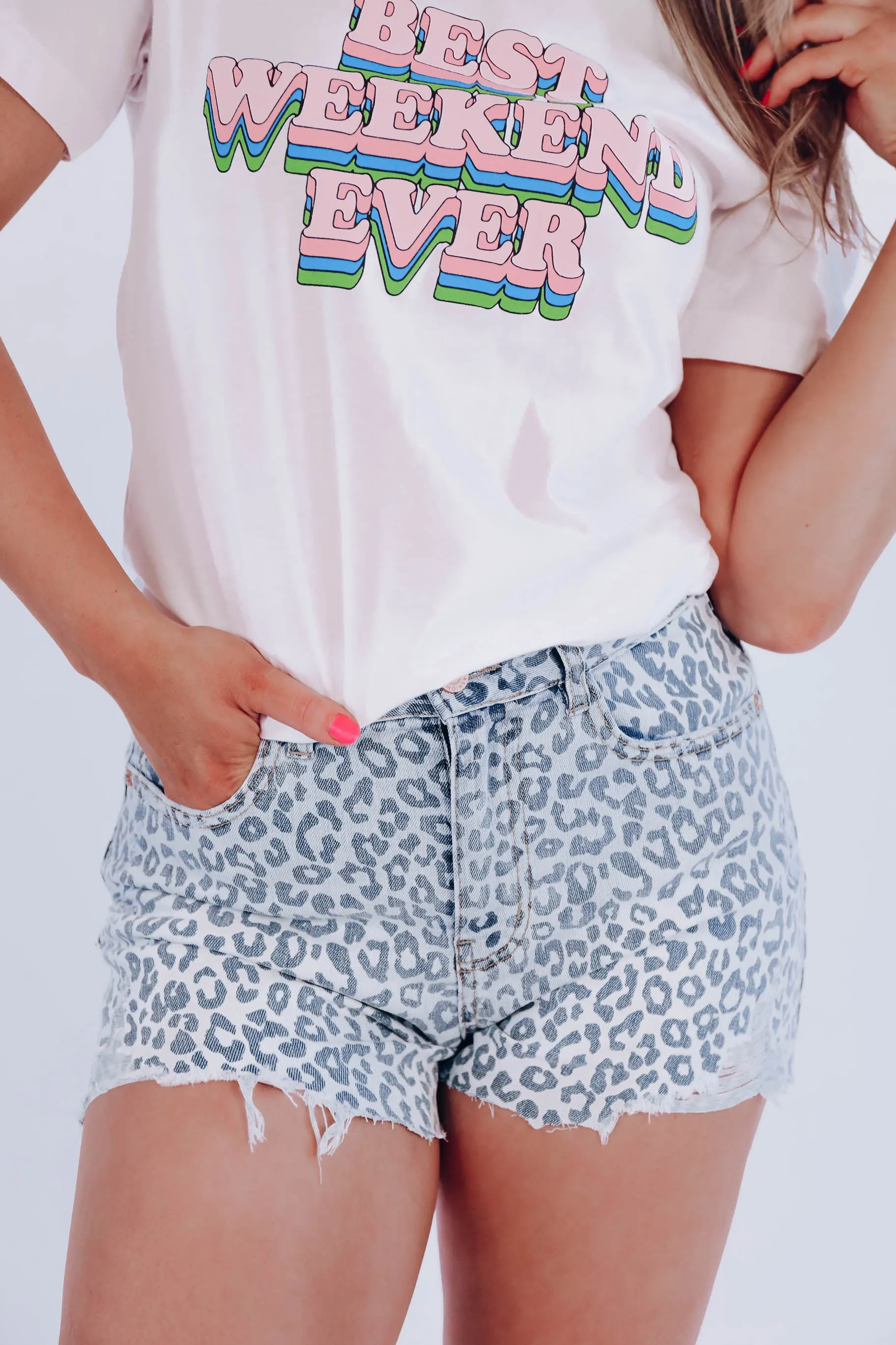 Layton Leopard Print Denim Shorts - Light