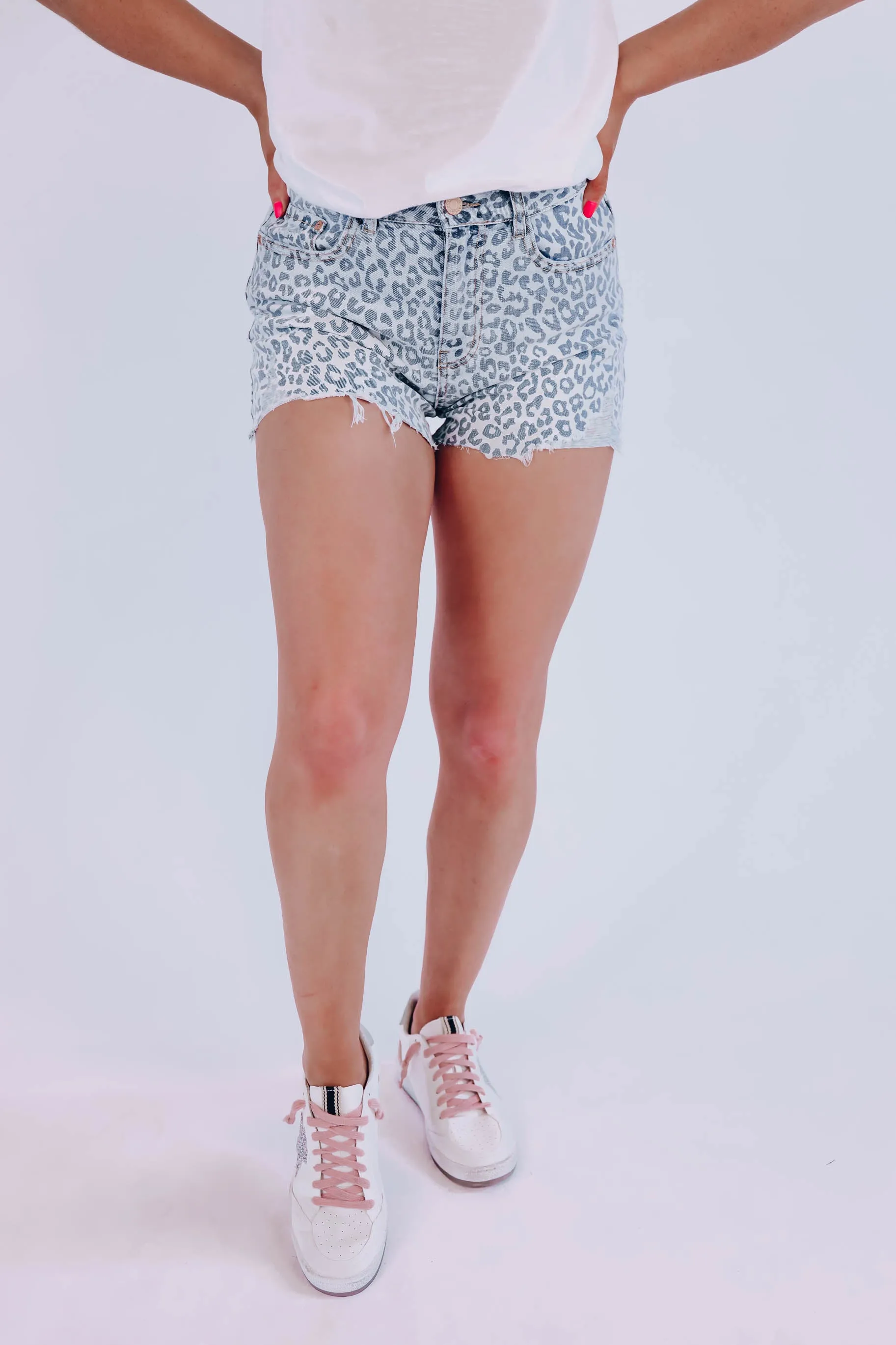 Layton Leopard Print Denim Shorts - Light